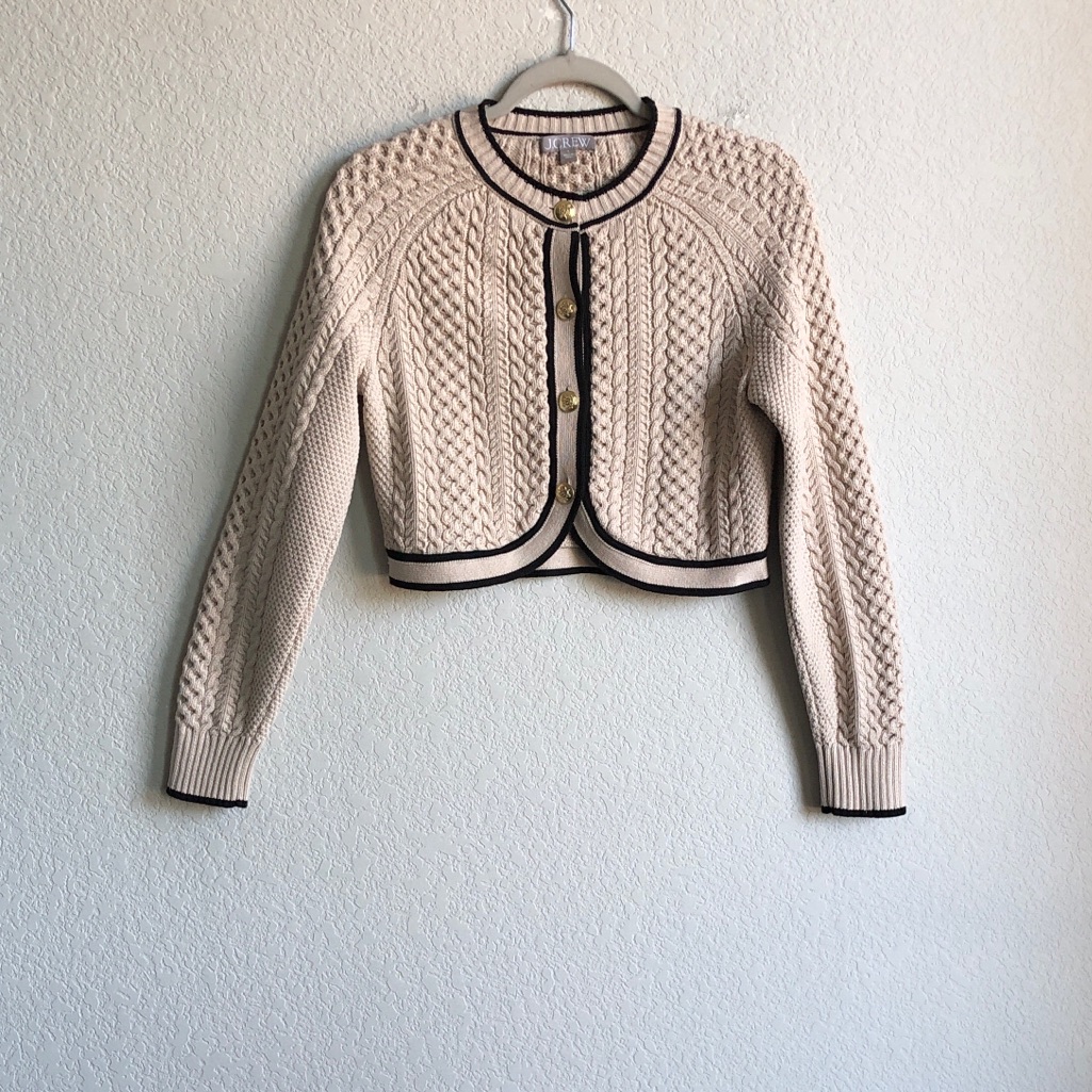 J Crew Cropped Cable Knit Sweater Lady Jacket Beige Small Bo175